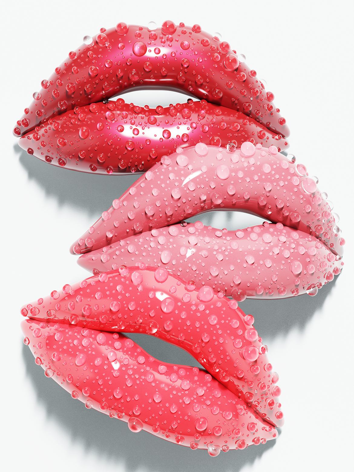 applying pink lipstick